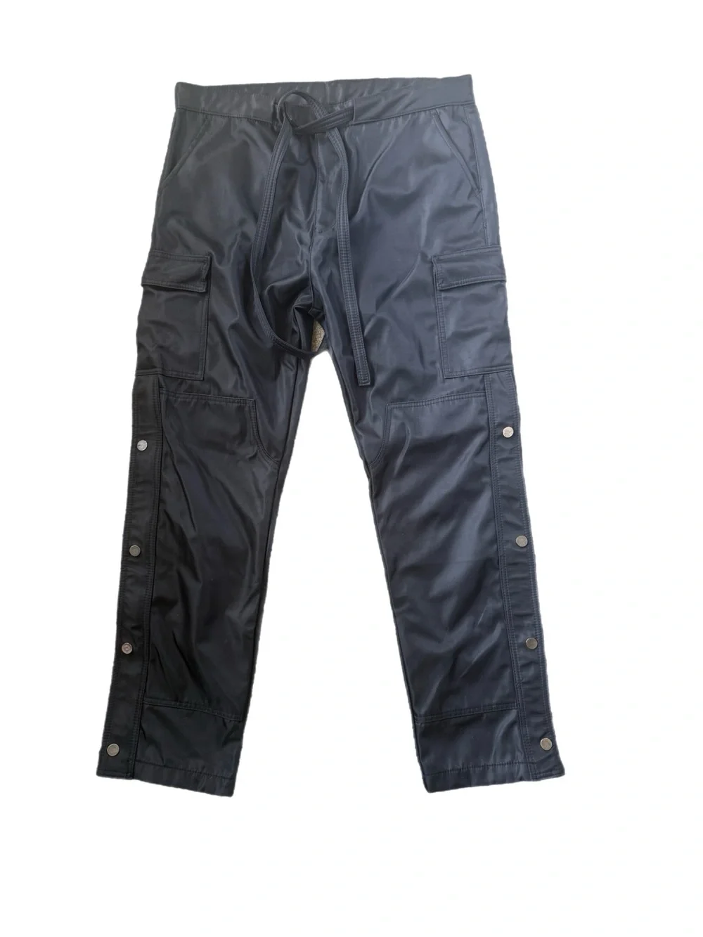 MNML Black Nylon Side Snap Zip Closure Cargo Pants Relaxed Tapered